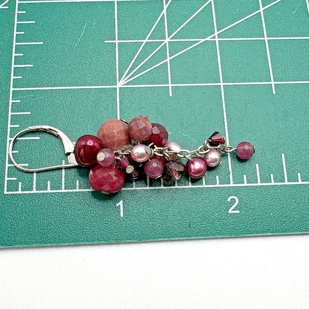 Sterling Silver Pierced Earrings Cha Cha Rhodonite Pearl Pink Dangle 925